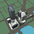 Tall Modern Office Buildings With Glass Facade And Angular Skyscraper Design 3d model