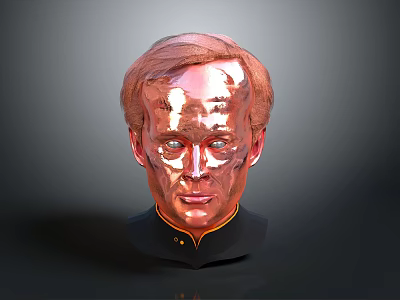 Shiny Copper Man Head Sculpture With Dark Background And Black Collar 3d model