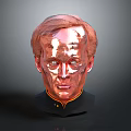 Shiny Copper Man Head Sculpture With Dark Background And Black Collar