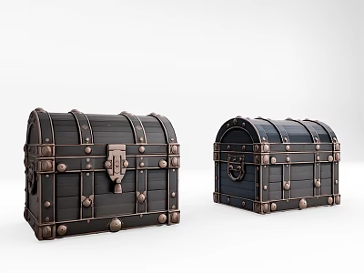 Two Vintage Dark Colored Wooden Chests With Metal Hardware And Classic Design 3d model