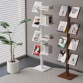 French Cream Rotating Bookshelf Antique Invisible Floor Bookshelf Creative Multi-layer Vertical Solid Wood Bookshelf Venetian Curtain Green Plant Potted Plant 3d model