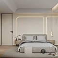 Modern Bedroom Interior With Soft Lighting Wooden Accents And Neutral Linen Bed