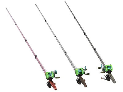 Three Long Pole Garden Tools With Different Colors And Ergonomic Handles 3d model
