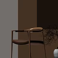 Modern Single Chair With Brown Leather Seat Wooden Frame And Warm Light Shadow