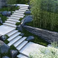 Modern Garden Staircase Design With Stone Steps Greenery And Surrounding Trees