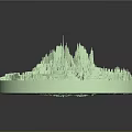 Light Green 3D Miniature City Landscape With Castle Mountains And Roads On Circular Base
