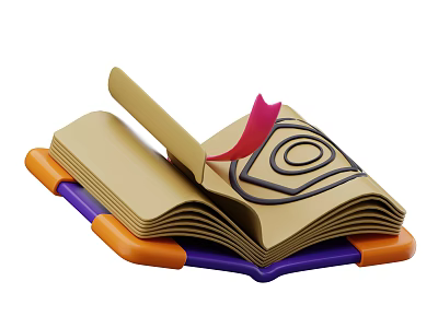Decorative Ornament Set Open Book Shape Beige Pages Orange Purple Edges Black Spiral Red Bookmark 3d model