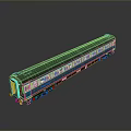 Blue And White Modern Model Train Carriage With Black Roof Windows And Reflective Surface