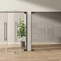 Modern Glass Double Doors Interior Design With Metal Frame Green Plant And Wooden Floor