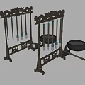 Classic Decorative Ornament Set with Intricate Carved Stands Feather Accents and Black Bowl