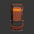 Red and Orange Compact Car with Roof Rack Unique Round Window and Dark Tinted Windows