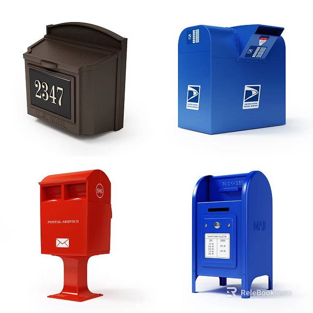Public Mailboxes With Various Colors And Designs For Community Postal Services 3d model 