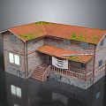 Rustic Residential House Featuring Red Tiled Roof Green Plants Brick Exterior And Porch With Stairs