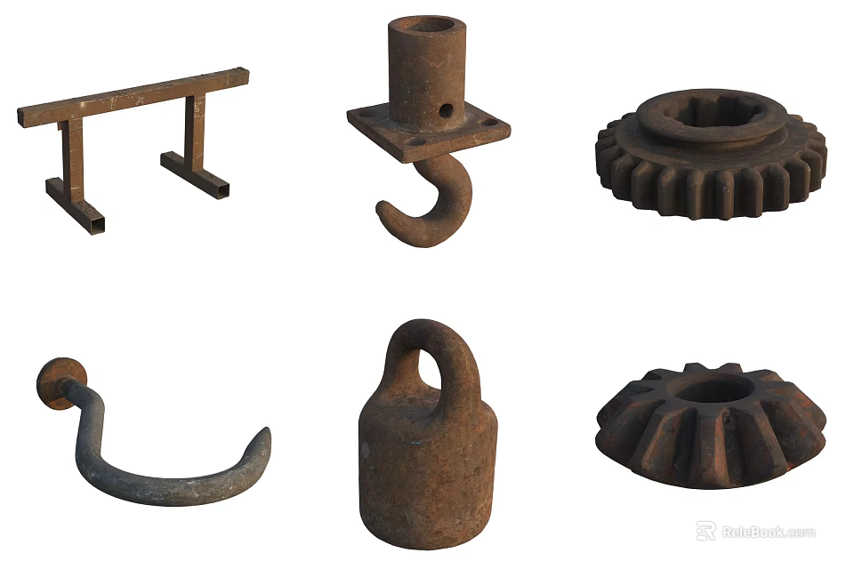 Durable Hardware Tools With Metal Brackets Hooked Components Gears And Weights 3d model 