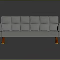 Gray Tufted Sofa with Curved Armrests Red Legs and Gold Accents