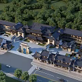 Birds Eye View Planning of Traditional Architecture Complex With Courtyard Greenery and Road Access