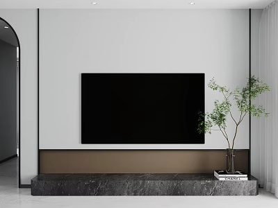 Modern Minimalist TV Background Wall With Marble Console And Plant 3d model Modern Minimalist TV Background Wall With Marble Console And Plant 3d model