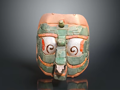 Traditional Green And Orange Decorative Mask With Inlaid Patterns Artistic Facial Attire 3d model