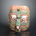Traditional Green And Orange Decorative Mask With Inlaid Patterns Artistic Facial Attire