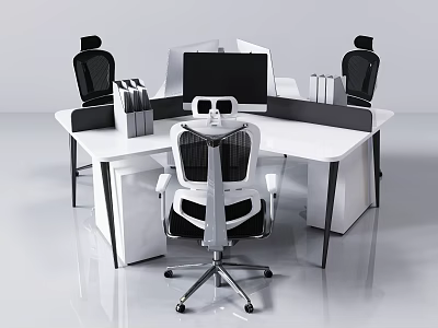 Modern Office Desk Setup With Computer Monitor Office Chairs And File Organizers 3d model