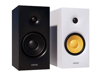 EDIFIER Black And White Speakers With Yellow Accent And Modern Design 3d model