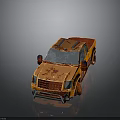 Orange Rusty Pickup Truck With Weathered Exterior And Blue Windshield
