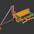 Yellow Heavy Construction Machinery With Crane Arm Loading Bucket And Safety Stripes