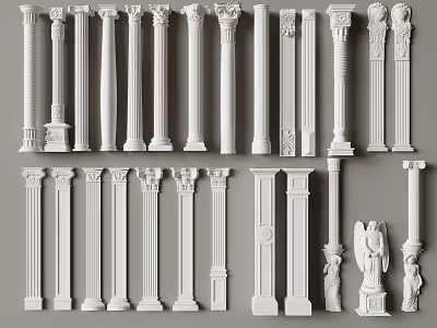 Collection of Classical Roman Columns With Various Designs Intricate Carvings And Styles 3d model