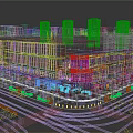 Modern Commercial Complex Glass Facade With Evening Lighting Pedestrians Cars And Shops On Street