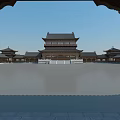 Ancient Chinese Architectural Complex With Square Layout Tiled Roofs And Pavilions 3d model