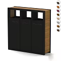 Modern Three Compartment Sorting Trash Bin With Black Body And Wooden Panel