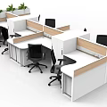 Modern Office Desk Cubicles With Computer Monitors Black Office Chairs And Green Plants