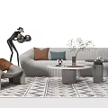 Modern Sofa Coffee Table Combination With Decorative Pillows Round Table Vase and Patterned Rug 3d model