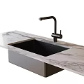 Modern Single Bowl Kitchen Sink with Black Faucet on Sleek Marble Countertop