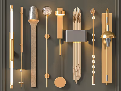 Modern Contemporary Wall Lamps With Various Gold Gray Metal And Crystal Designs For Interior Decor 3d model