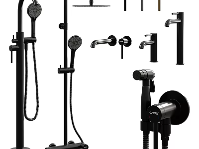 Black Modern Shower System With Handheld Overhead Shower Faucet And Control Components 3d model
