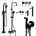 Black Modern Shower System With Handheld Overhead Shower Faucet And Control Components 3d model