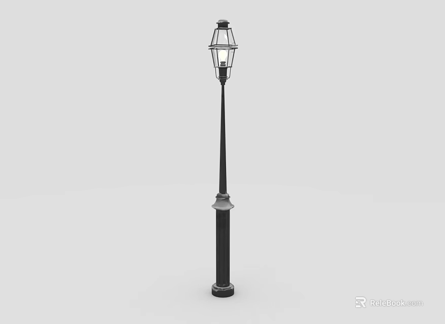 Vintage Outdoor Light With Black Metal Pole And Glass Lantern Shade Design 3d model 