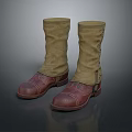 Brown Leather Boots With Beige Tall Fabric Shaft And Classic Vintage Design