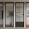 Modern Swing Doors With Textured Glass Panels And Black Frames For Interior Decor
