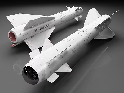White Missile Models With Fins Red And Black Noses And Text On Surface 3d model