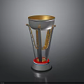 Elegant Trophy Design With Silver Cup Body Golden Interior Supporting Ladder Structure And Red Base
