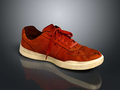 Red Casual Leather Shoes with Classic Laces and Light Colored Sole for Retro Style Look 3d model