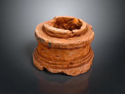 Hand Carved Terracotta Sculpture With Textured Surface And Circular Layered Design 3d model
