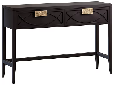 Modern Dark Brown Console Table With Gold Metal Handles And Cross Pattern Drawer Design 3d model