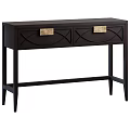 Modern Dark Brown Console Table With Gold Metal Handles And Cross Pattern Drawer Design