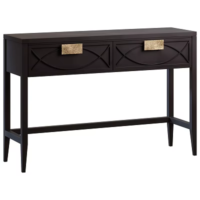 Modern Dark Brown Console Table With Gold Metal Handles And Cross Pattern Drawer Design 3d model
