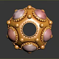 Gold Pink Spherical Decorative Clothing Accessory With Metallic Bulbous Dots And Ornate Edges