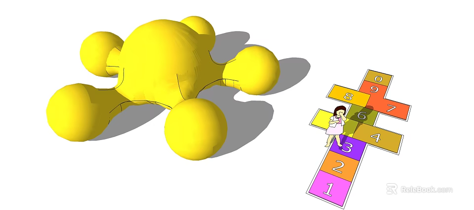 Outdoor Yellow Playground Equipment with Number Hopscotch for Kids Playing 3d model 