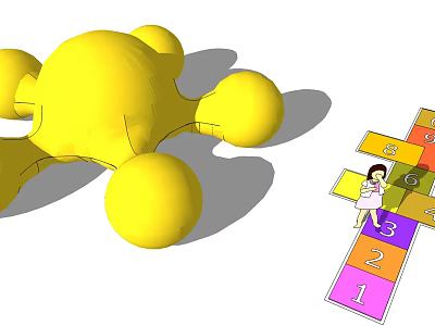Outdoor Yellow Playground Equipment with Number Hopscotch for Kids Playing 3d model
